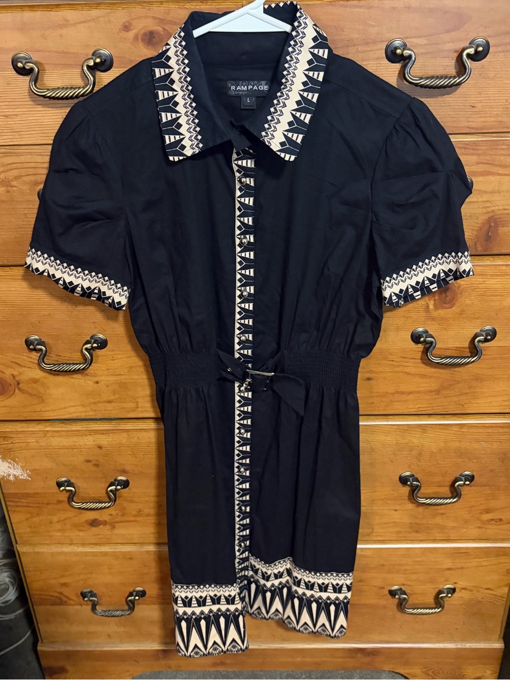 Rampage Black Midi Dress with Cream Geometric Trim
